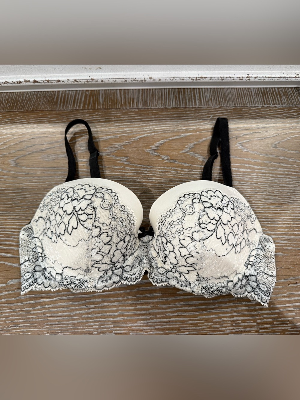 Victoria's Secret White Bra with Black Lace Trim 36C